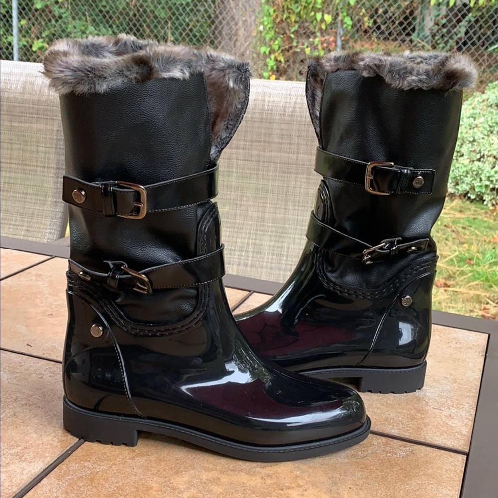 Stuart Weitzman Snowflake black Faux fur Rain Boot